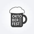 Beer mug icon. Pint of beer with foam. Oktoberfest logo. Vector illustration. Royalty Free Stock Photo